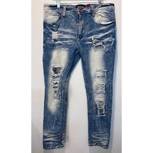Makobi Jeans Mens 38x32 Distressed Ripped Acid Wash Slim Fit‎ Denim Pants